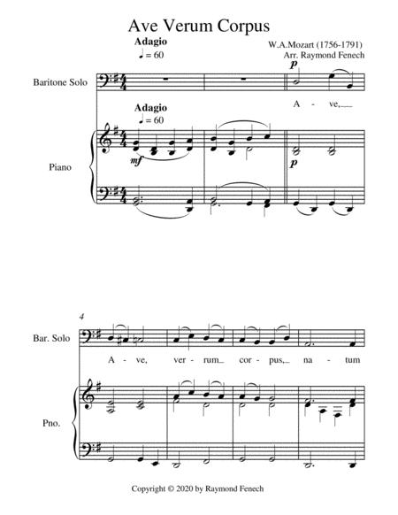 Free Sheet Music Ave Verum Corpus Baritone Voice And Piano Intermediate Level
