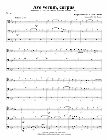 Ave Verum Corpus For Trombone Or Low Brass Trio Sheet Music