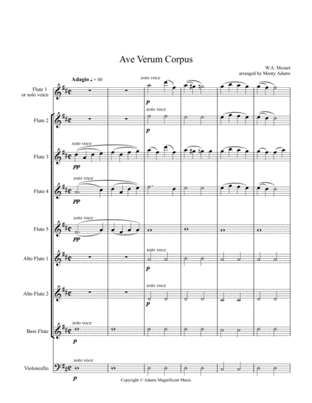 Ave Verum Corpus Mozart For Flute Choir Or Solo Voice And Flute Choir Sheet Music