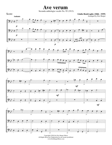 Ave Verum For Trombone Or Low Brass Trio Sheet Music