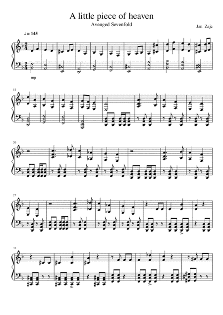 Avenged Sevenfold Little Piece Of Heaven Hard Sheet Music