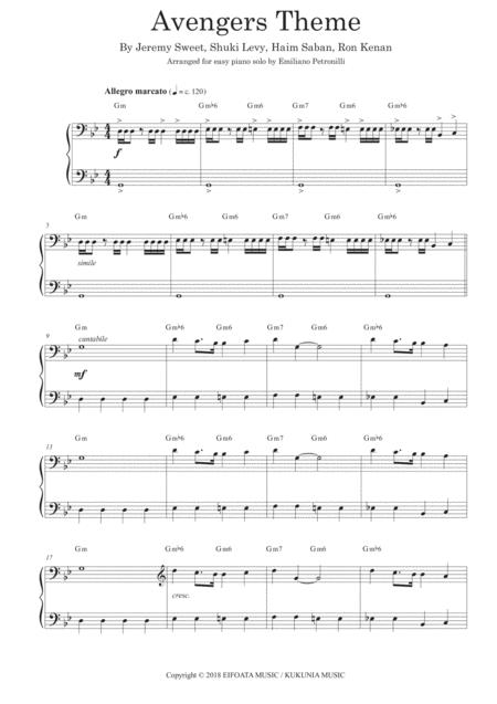 Free Sheet Music Avengers Theme From The Movie For Easy Piano Solo