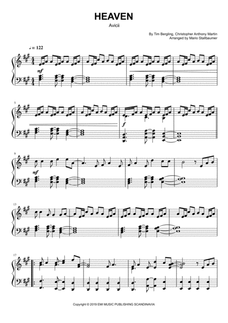 Free Sheet Music Avicii Heaven Piano Solo
