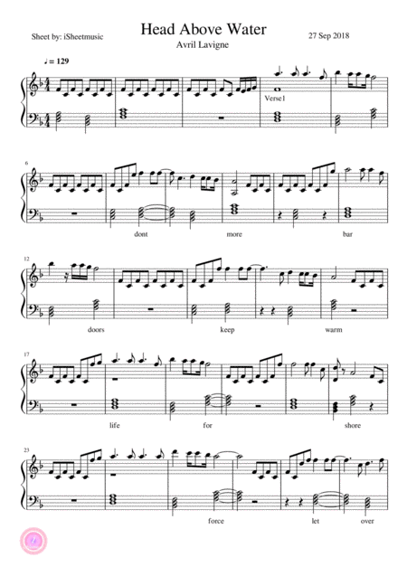 Avril Lavigne Head Above Water Sheet Music