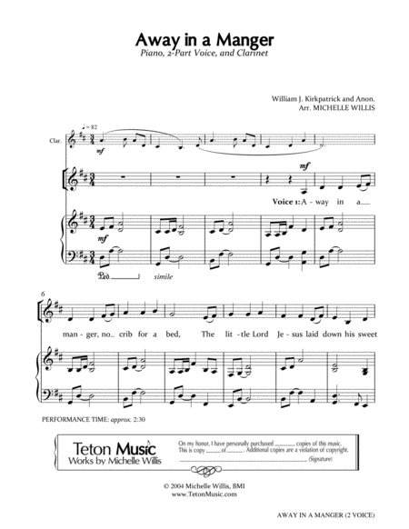 Free Sheet Music Away In A Manger 2 Part