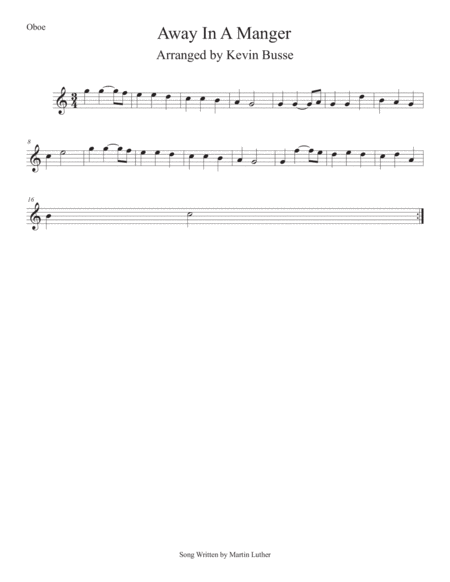 Away In A Manger Easy Key Of C Oboe Sheet Music