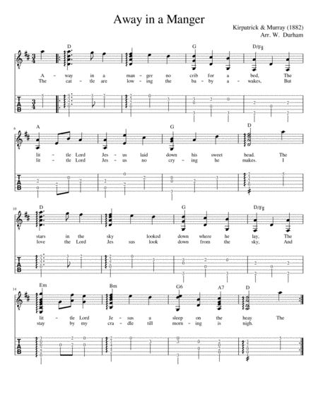 Away In A Manger For Fingerstyle Guitar Tab Notation Lyrics Sheet Music