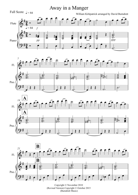 Free Sheet Music Away In A Manger For Flute And Piano
