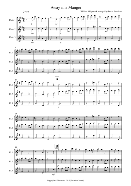 Away In A Manger For Flute Trio Sheet Music