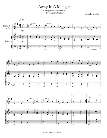Free Sheet Music Away In A Manger For Trumpet Piano