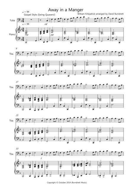 Free Sheet Music Away In A Manger Gospel Style For Tuba And Piano