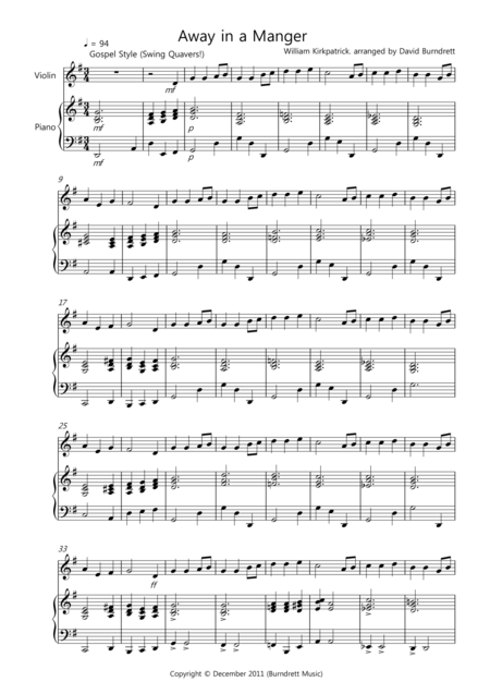 Free Sheet Music Away In A Manger Gospel Style For Violin And Piano