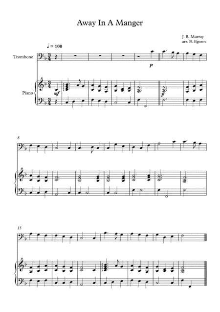 Free Sheet Music Away In A Manger James Ramsey Murray For Trombone Piano