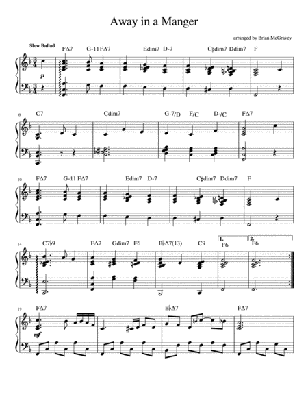 Away In A Manger Jazz Piano Sheet Music