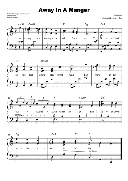 Free Sheet Music Away In A Manger Late Beginner Jazzy Piano Jeremy See