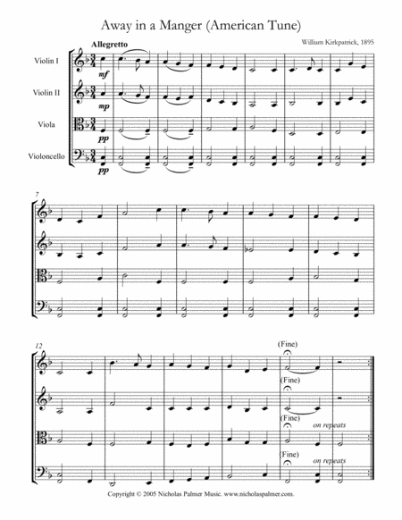 Free Sheet Music Away In A Manger Murray Tune Easy String Quartet