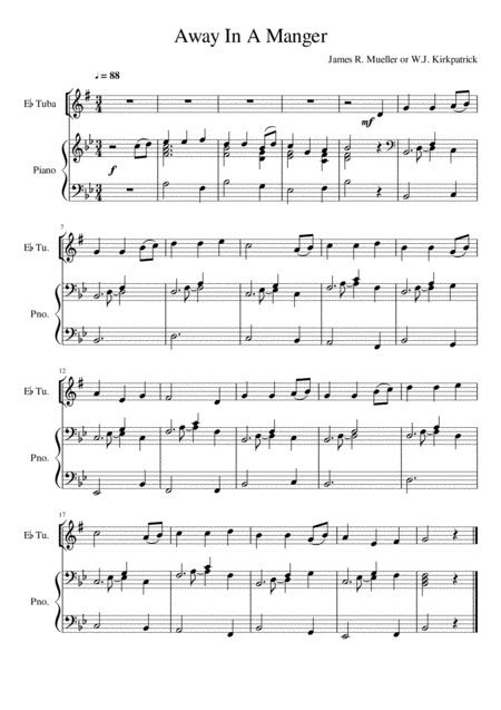 Free Sheet Music Away In A Manger Tuba Treble Clef Solo