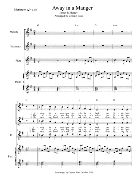 Free Sheet Music Away In A Manger Voice Duet Flute Piano