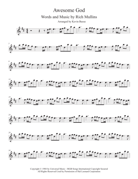 Awesome God Alto Sax Sheet Music