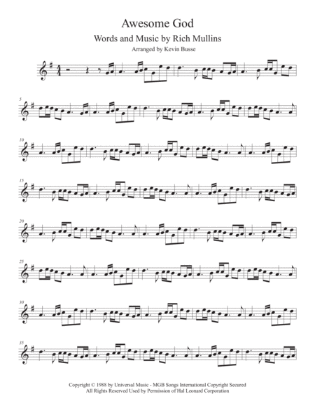 Awesome God Clarinet Sheet Music