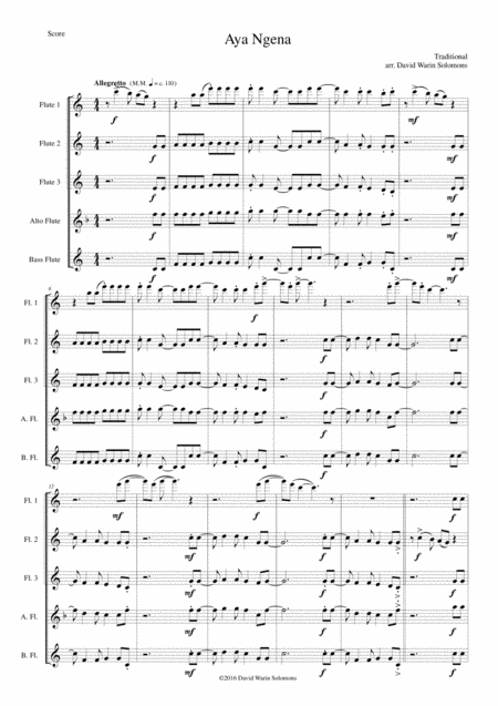 Free Sheet Music Aya Ngena For Flute Quintet