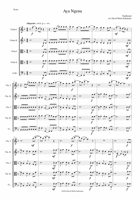 Aya Ngena For String Quintet 2 Violins 2 Violas 1 Cello Sheet Music