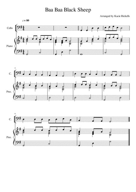 Free Sheet Music Baa Baa Black Sheep Cello Solo