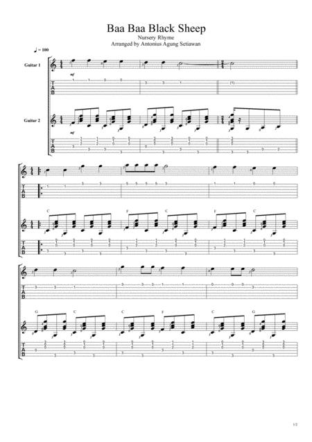 Baa Baa Black Sheep Duet Guitar Tablature Sheet Music