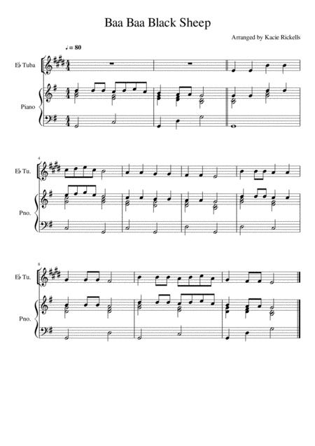 Free Sheet Music Baa Baa Black Sheep Tuba Treble Clef Solo