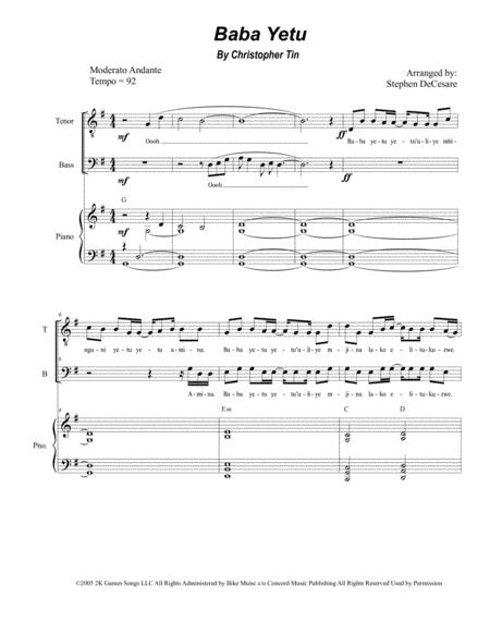 Baba Yetu For 2 Part Choir Tb Sheet Music