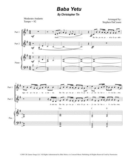 Baba Yetu For 2 Part Choir Sheet Music