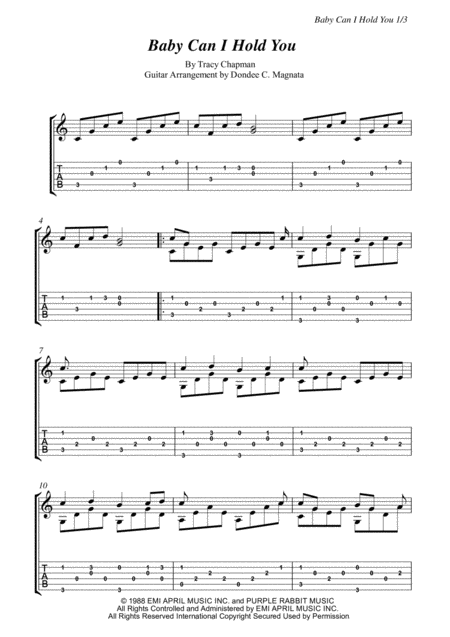 Baby Can I Hold You Easy Fingerstyle Guitar Arrangement Sheet Music