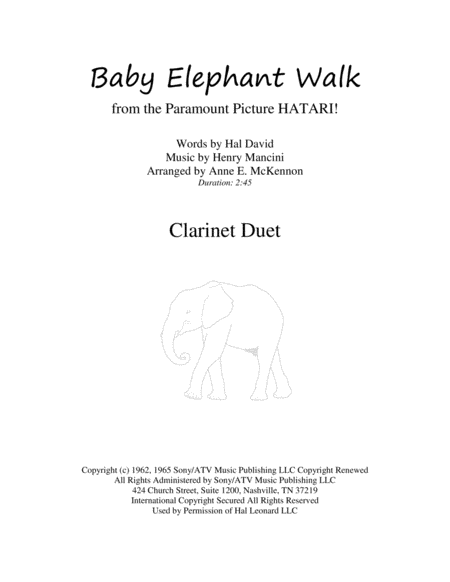 Free Sheet Music Baby Elephant Walk For Clarinet Duet