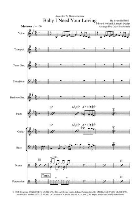 Free Sheet Music Baby I Need Your Lovin Vocal With Small Band 4 Horns Key Of Bb