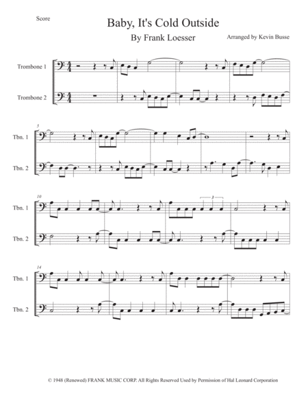 Baby Its Cold Outside Easy Key Of C Trombone Duet Sheet Music