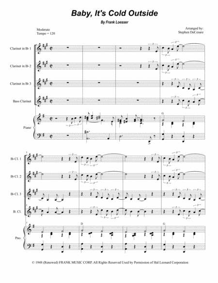 Baby Its Cold Outside For Clarinet Choir Sheet Music