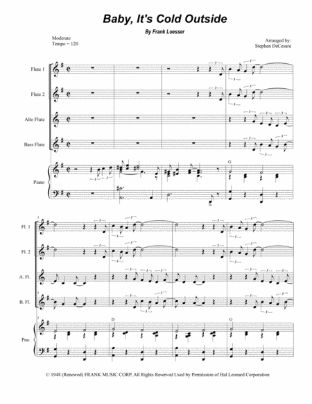 Baby Its Cold Outside For Flute Choir Sheet Music