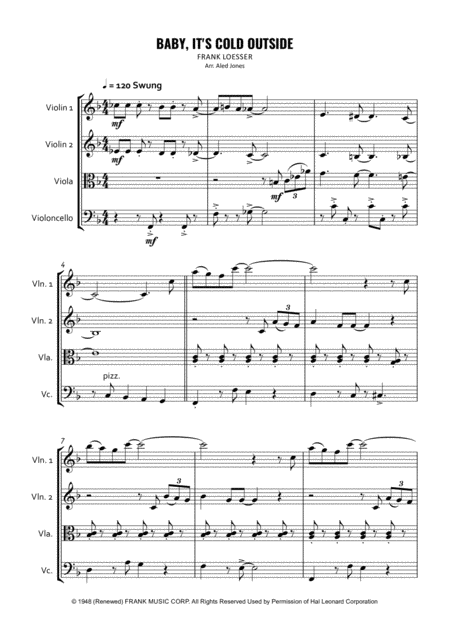 Baby Its Cold Outside For String Quartet Sheet Music