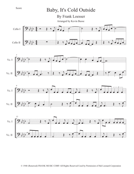 Free Sheet Music Baby Its Cold Outside Original Key Cello Duet