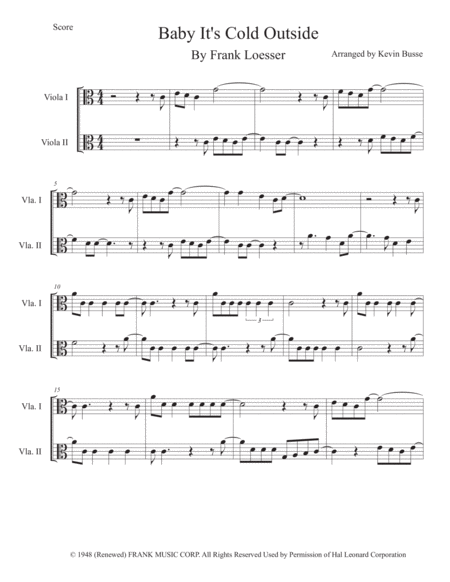 Baby Its Cold Outside Original Key Viola Duet Sheet Music