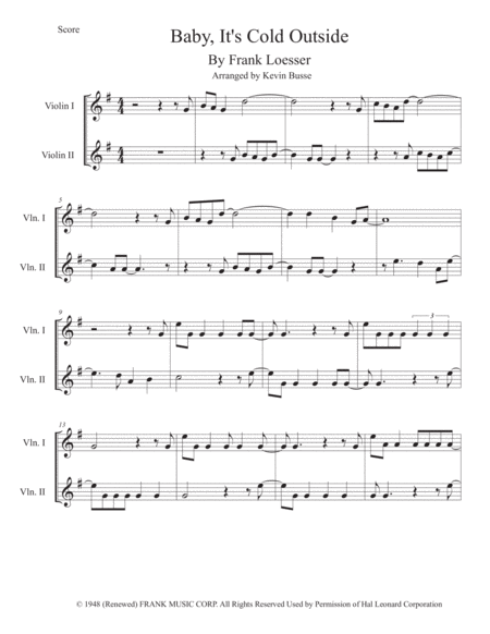 Free Sheet Music Baby Its Cold Outside Violin Duet