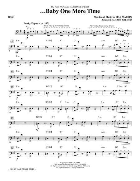 Free Sheet Music Baby One More Time Arr Mark Brymer Bass