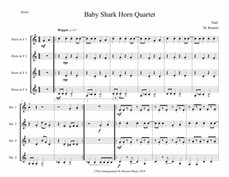 Baby Shark Horn Quartet Easy Version Sheet Music