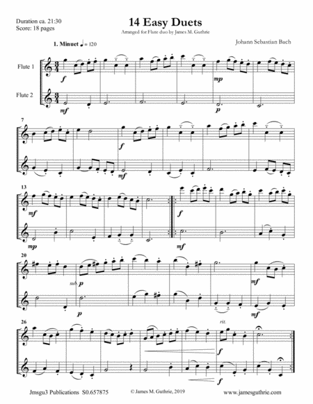 Bach 14 Easy Duets For Flute Duo Sheet Music