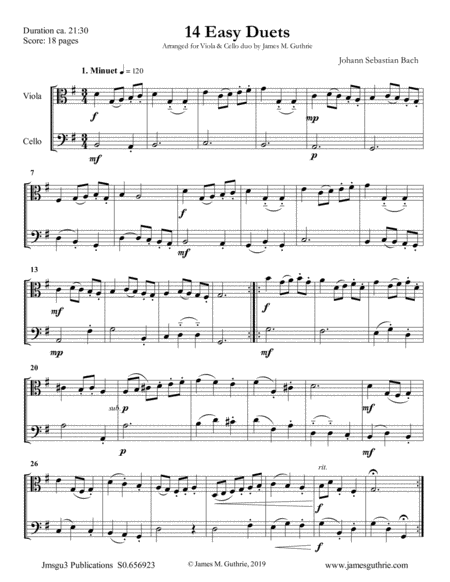 Bach 14 Easy Duets For Viola Cello Duo Sheet Music