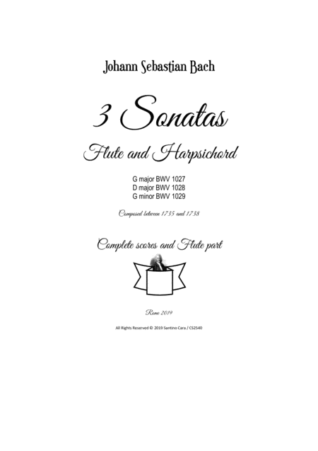 Bach 3 Sonatas For Flute And Harpsichord Or Piano Sheet Music