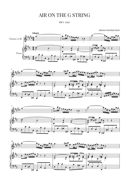 Bach Air On The G String For Clarinet In Bb And Piano Sheet Music