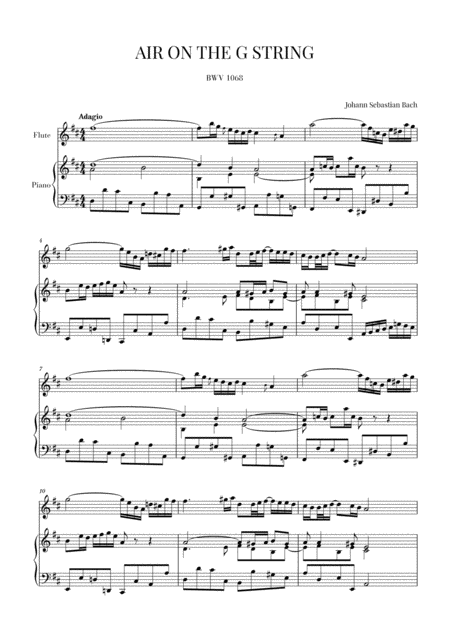 Free Sheet Music Bach Air On The G String For Flute And Piano