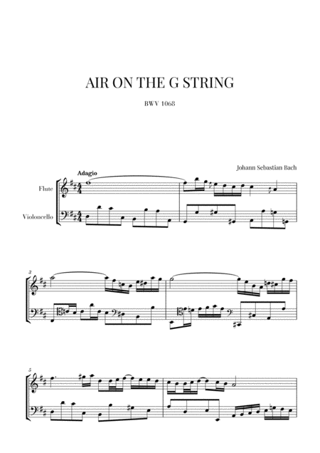 Free Sheet Music Bach Air On The G String For Flute And Violoncello
