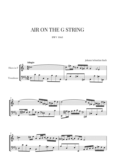 Free Sheet Music Bach Air On The G String For French Horn And Trombone